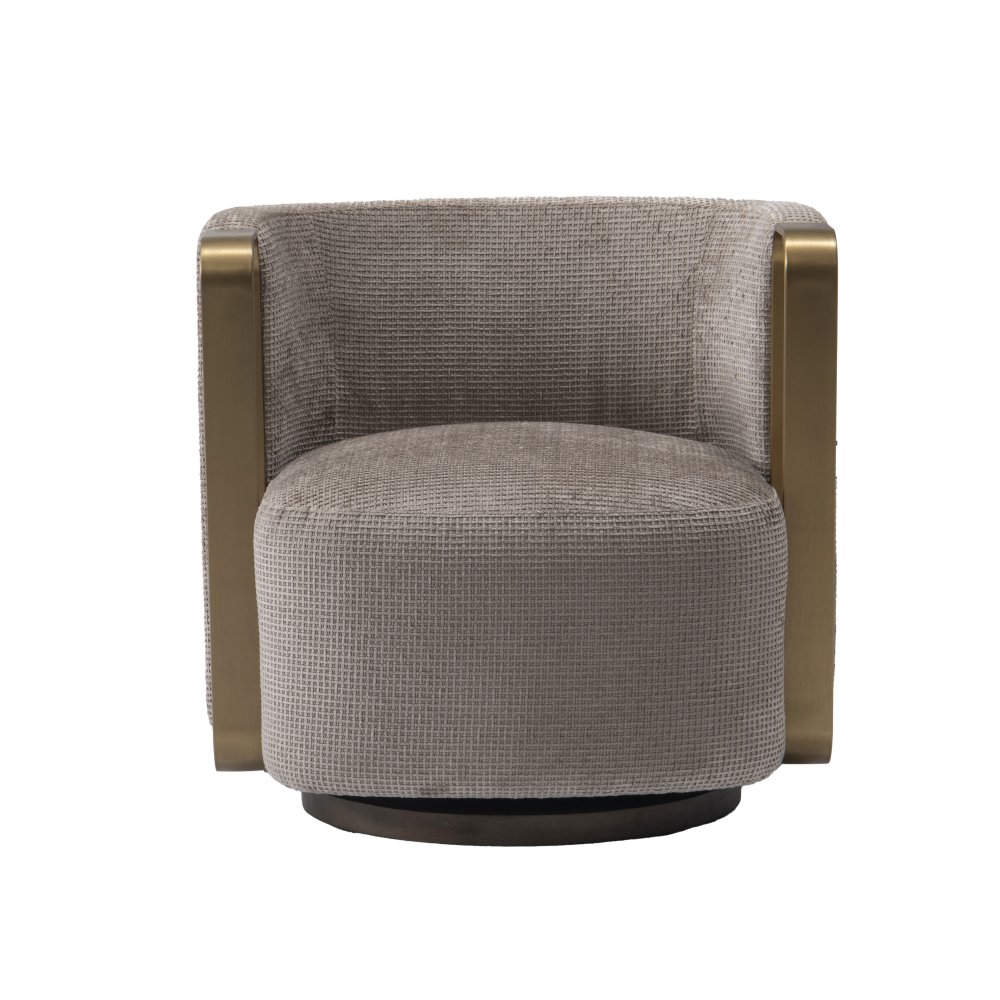 Fauteuil Ouvea, tissu chiné et laiton
